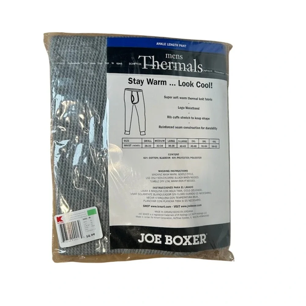 Joe Boxer Mens Thermal Pants Waffle Knit Long Johns Gray Ankle Length Medium‎